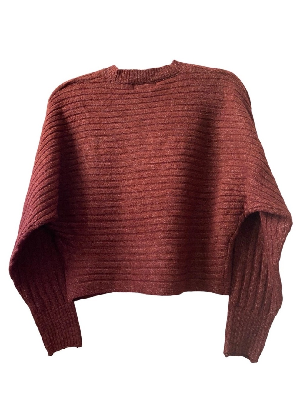 Pink Rose Ribbed Cropped Crewneck Sweater in Rust - Picture 5 of 8